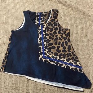 Asymmetrical animal print top.